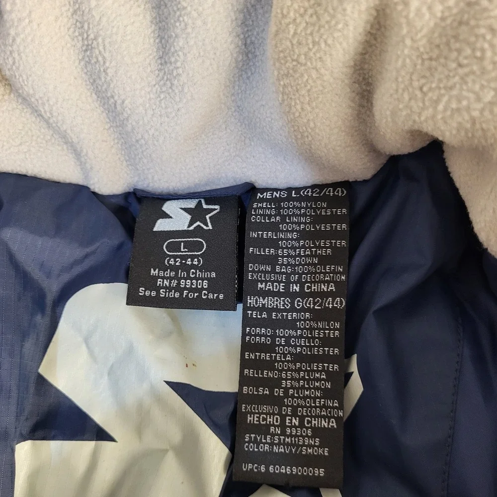 Vtg Starter Mens L Down Full Zip Winter Jacket Coat Navy White 2 Pockets